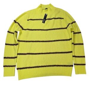 Tribekka 44 Striped Knit Sweater Women's Size L Citron Yellow Rainbow Tinsel NWT